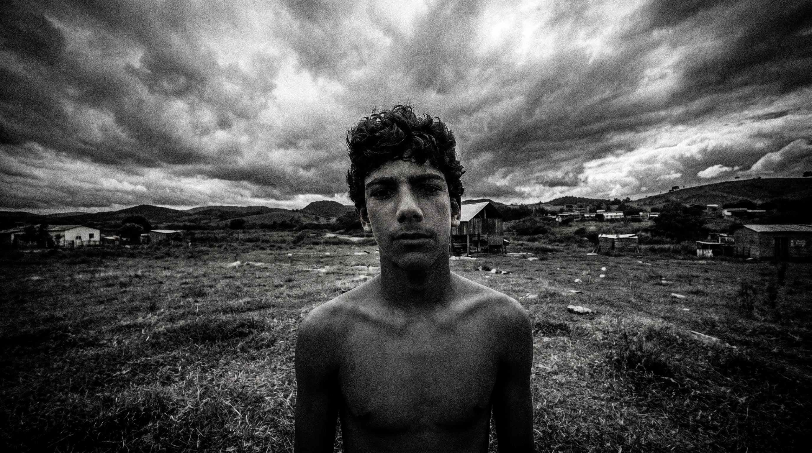 Surfer portrait under dramatic clouds